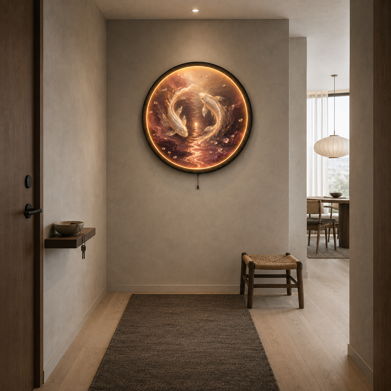 Pearl Koi LED Wall Art | Eternal Current Round Wall Decor