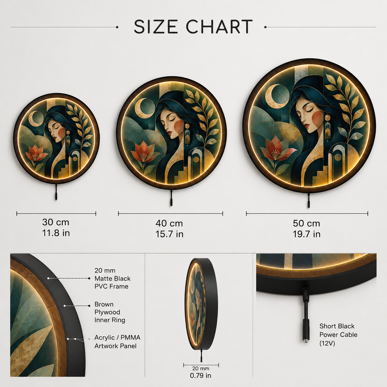 Emerald Muse LED Wall Art – Art Deco Botanical Portrait