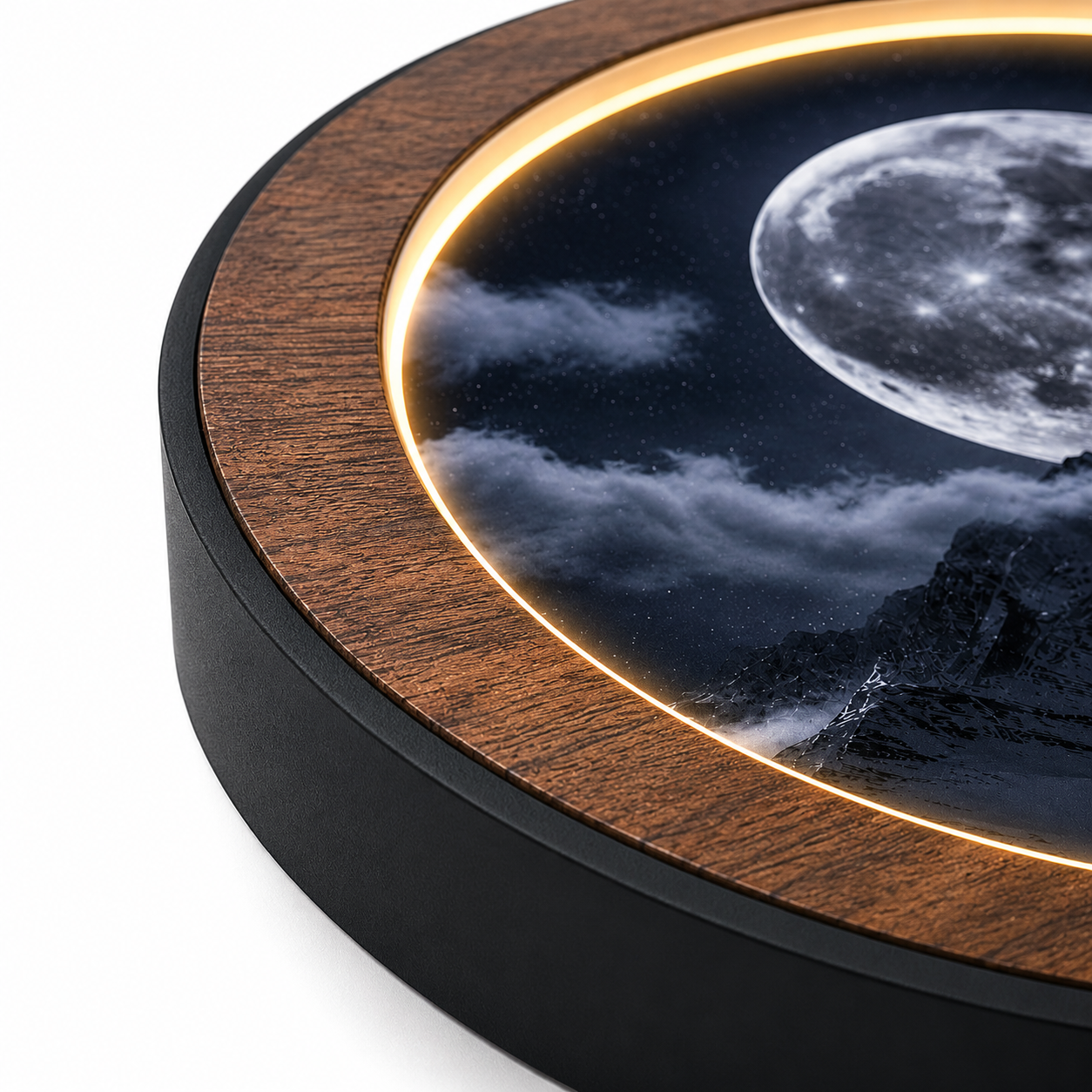 Moon & Snow Mountain Night Sky Print -Circular LED Wall Decor Light - Remote Control