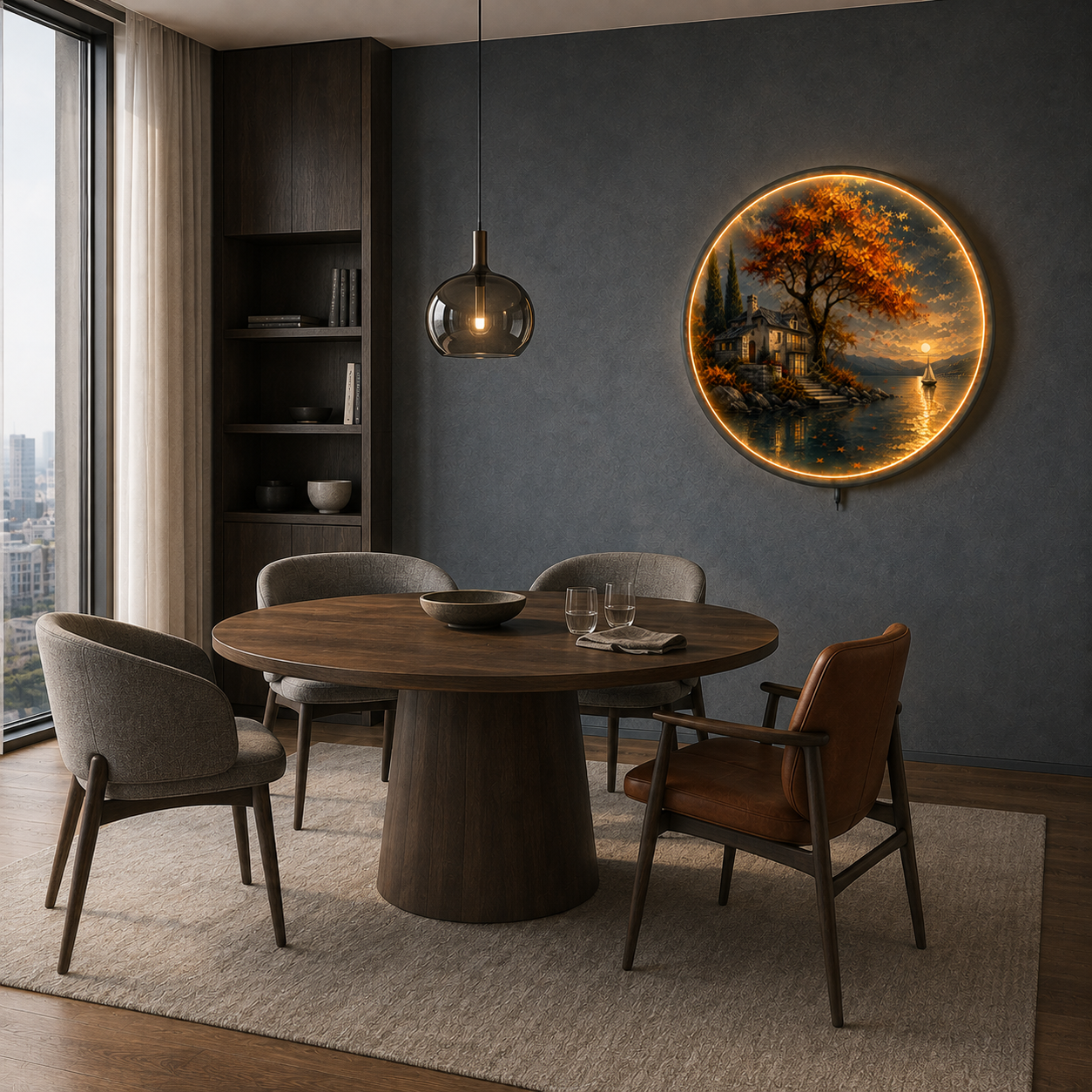 Autumn Haven LED Wall Art – Luxury Lakeside Landscape Decor