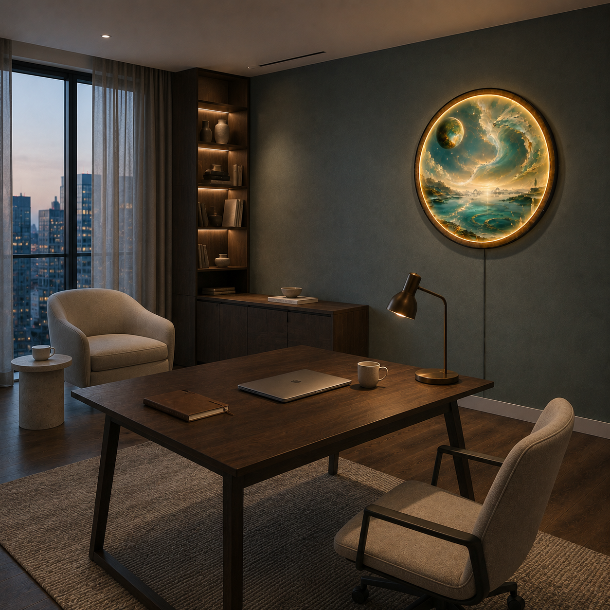 Celestial Tide LED Wall Art – Ocean Moon Wall Decor