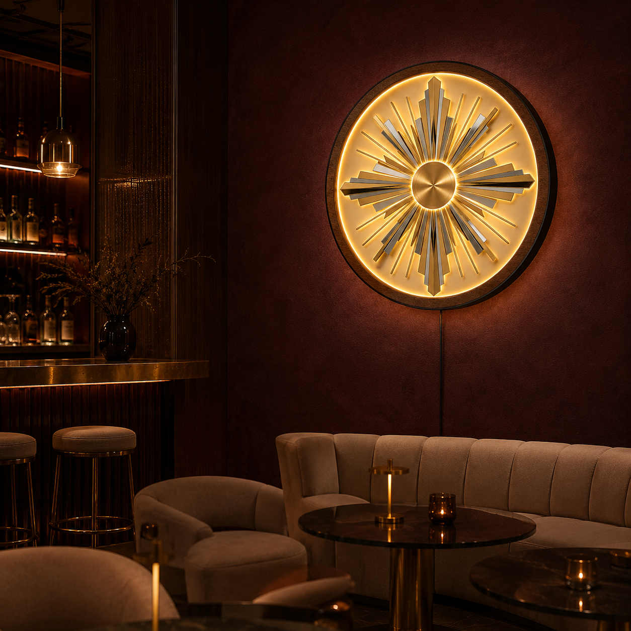 Art Decor Sunburst LED Wall Lamp | Gold Wood Art Decor