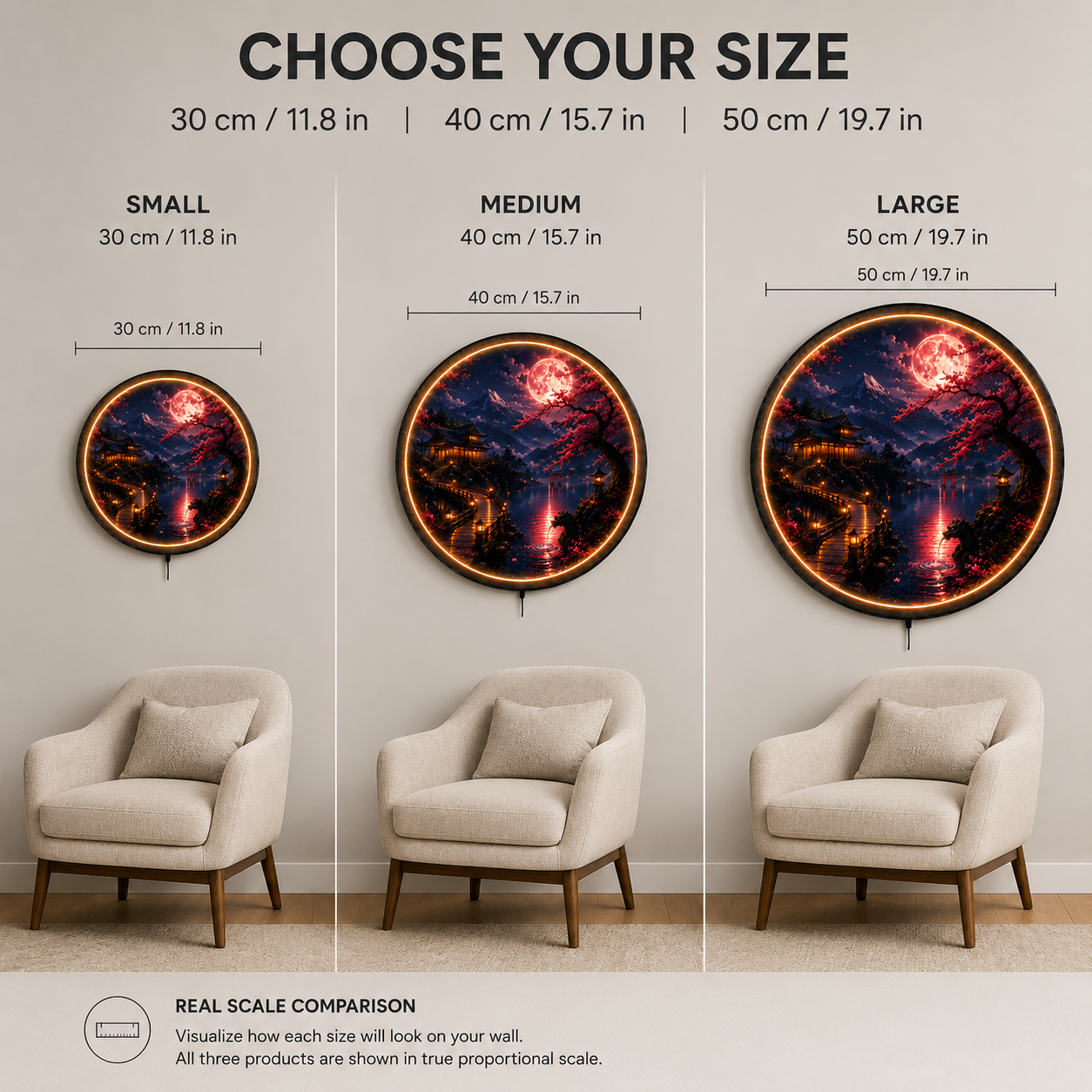 Sakura Moon – Crimson Reflection LED Wall Art