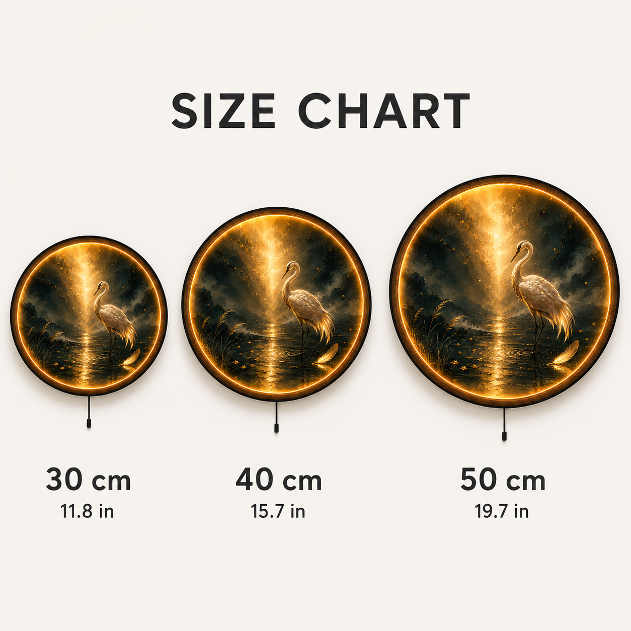 Golden Stillness Pearl Crane LED Wall Art – Luxury Round Decor