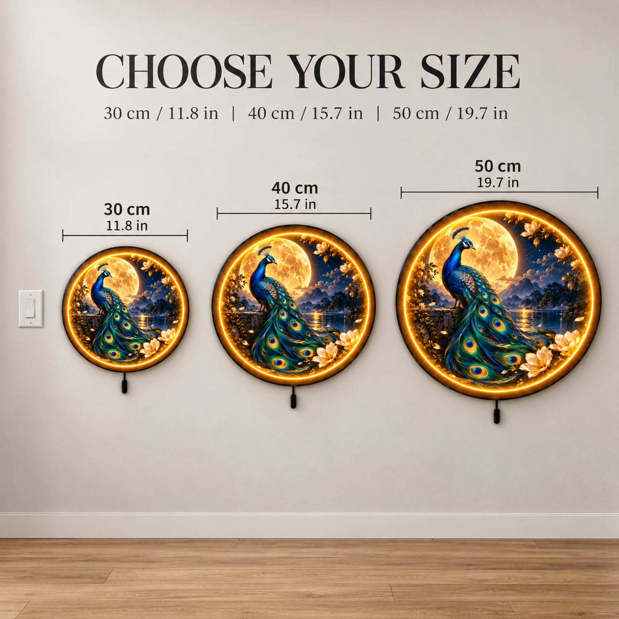 Moonlit Majesty Peacock LED Wall Art – Sapphire Moon Decor