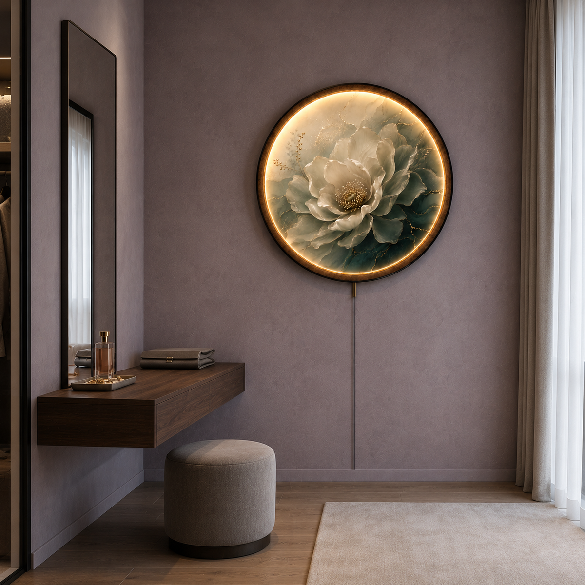Ivory Serenity Floral LED Wall Art – Luxury Botanical Decor