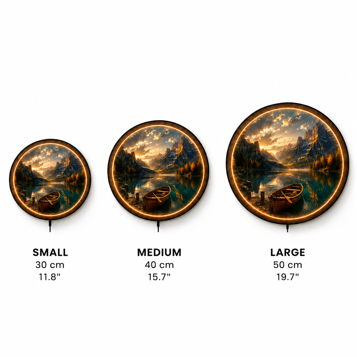 Alpine Serenity LED Wall Art – Illuminated Mountain Lake Boat Landscape Decor