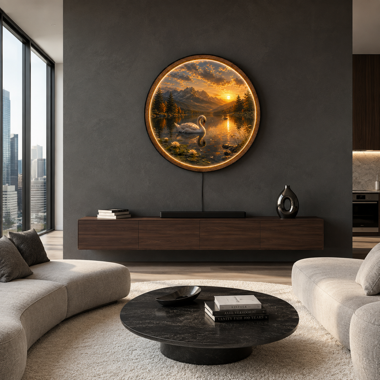 Golden Swan Serenity LED Wall Art – Illuminated Glow Lake Acrylic Wall Decor