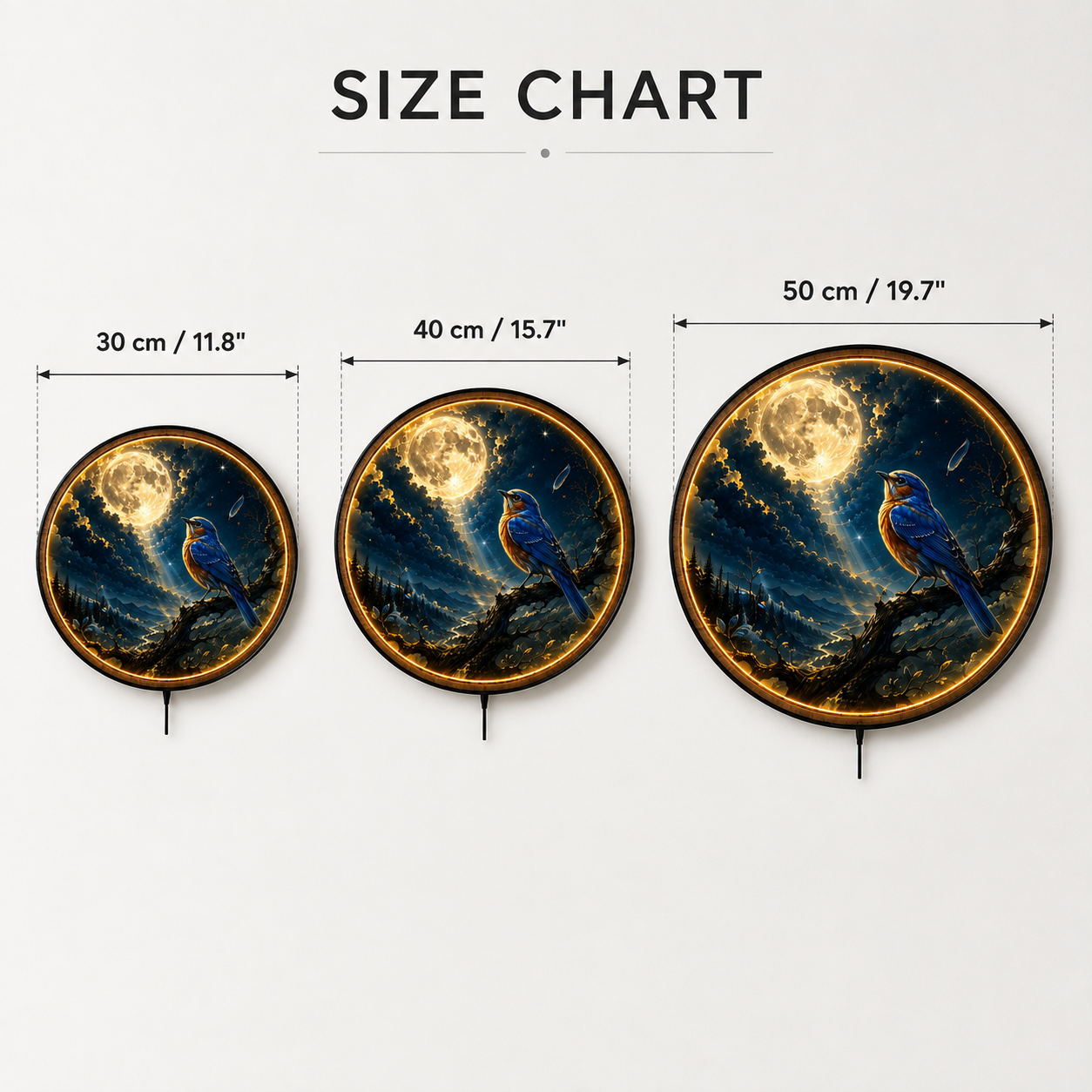 Moonbound Bluebird LED Wall Art – Celestial Bird Nature Decor