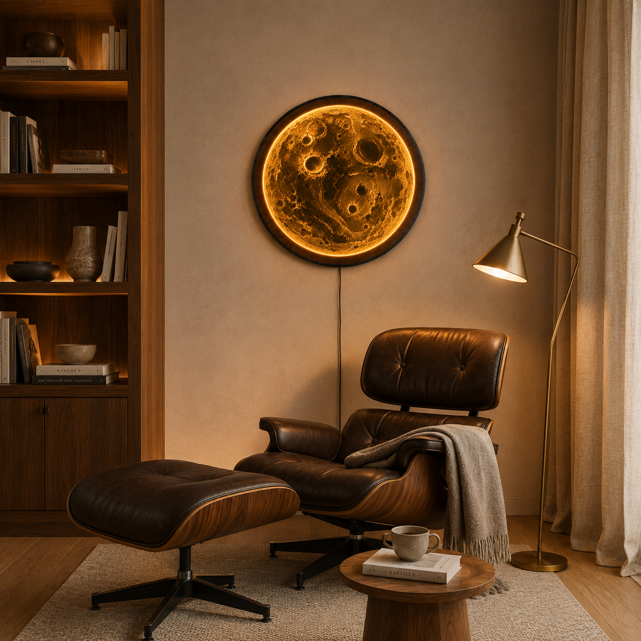 Golden Moon LED Wall Art – Illuminated Lunar Acrylic Wall Decor