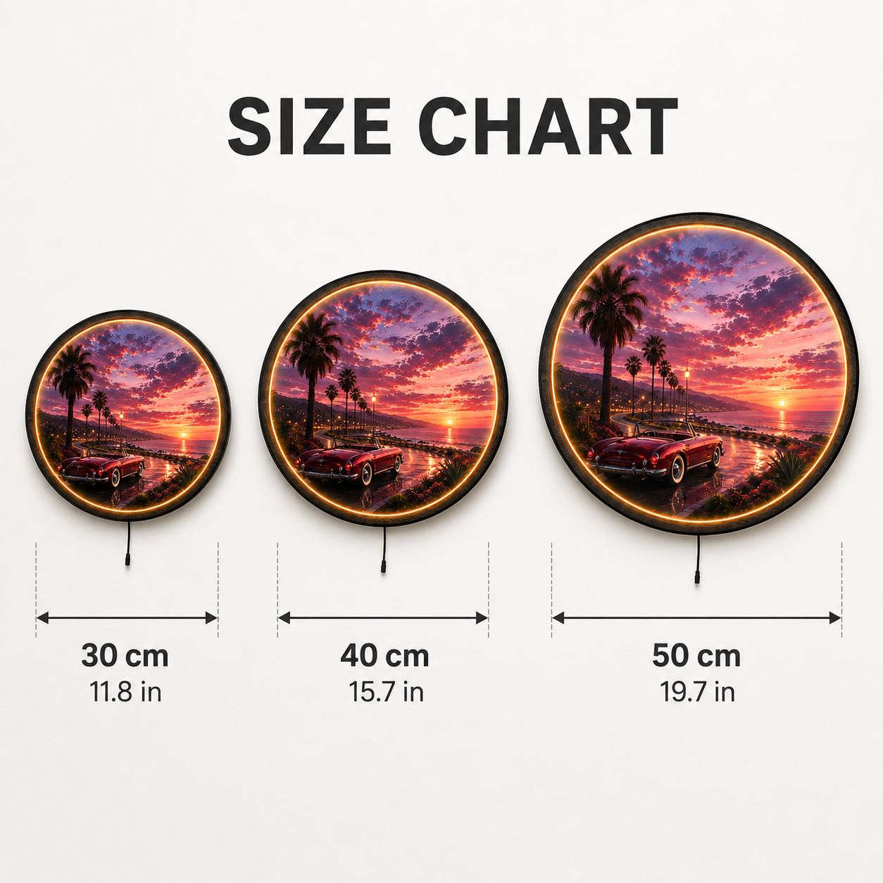 Pacific Sunset Drive LED Wall Art – Classic Car Coastal Decor