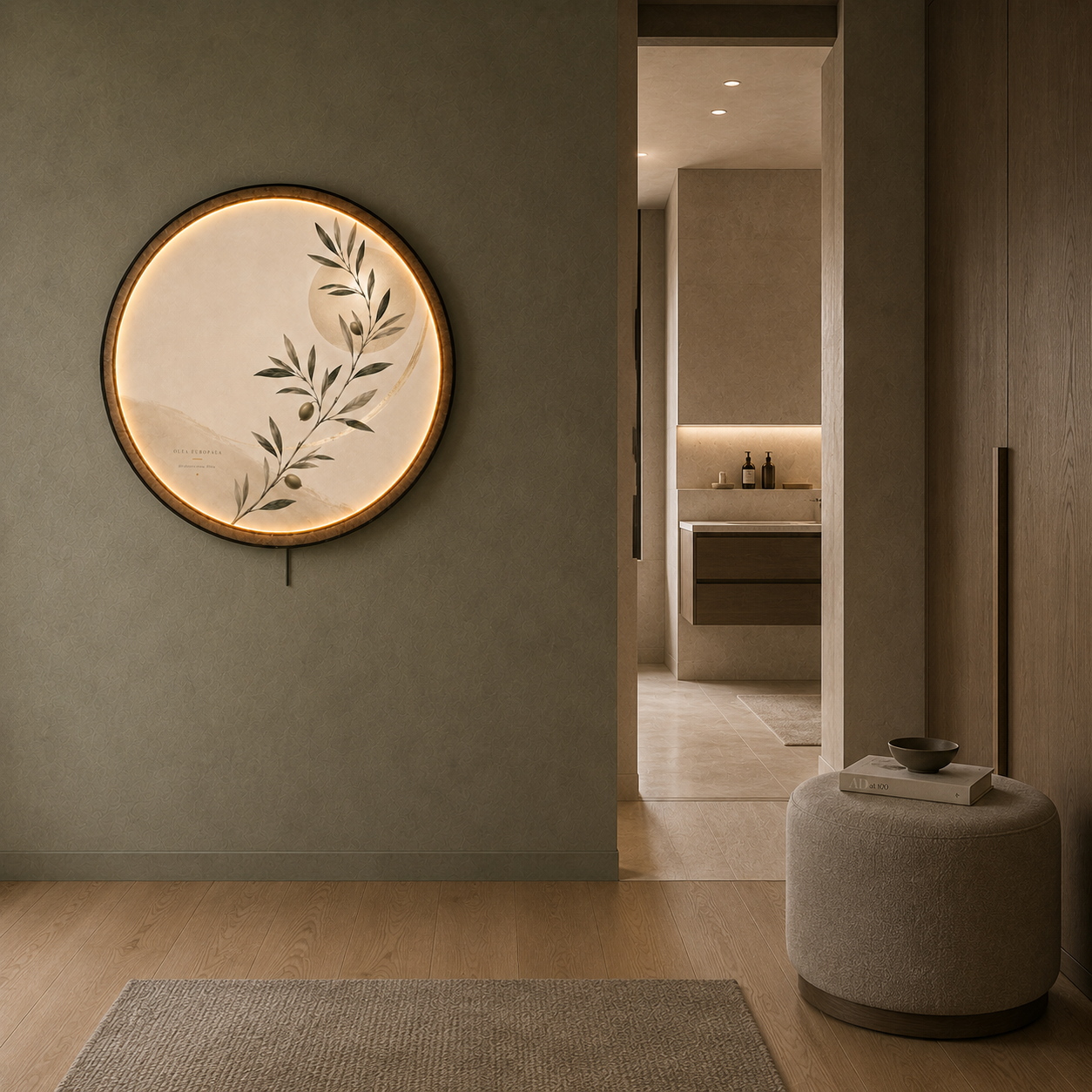 Olive Serenity LED Wall Art – Mediterranean Botanical Wall Decor