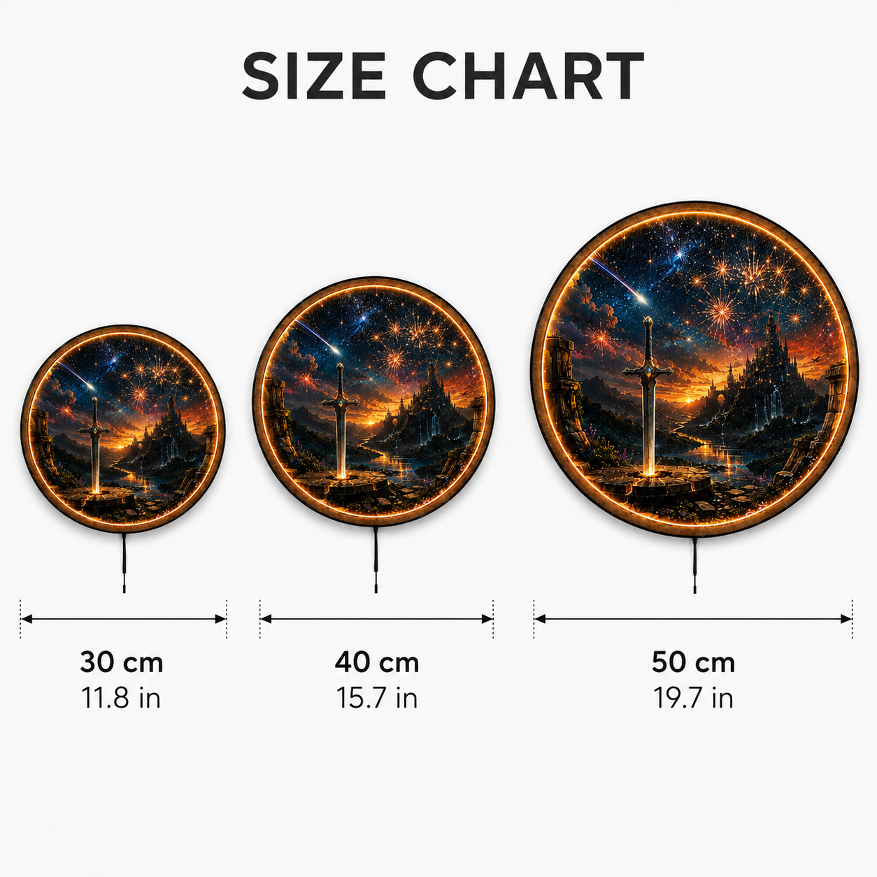 Starlit Oathblade LED Wall Art – Fantasy Castle & Sword Decor