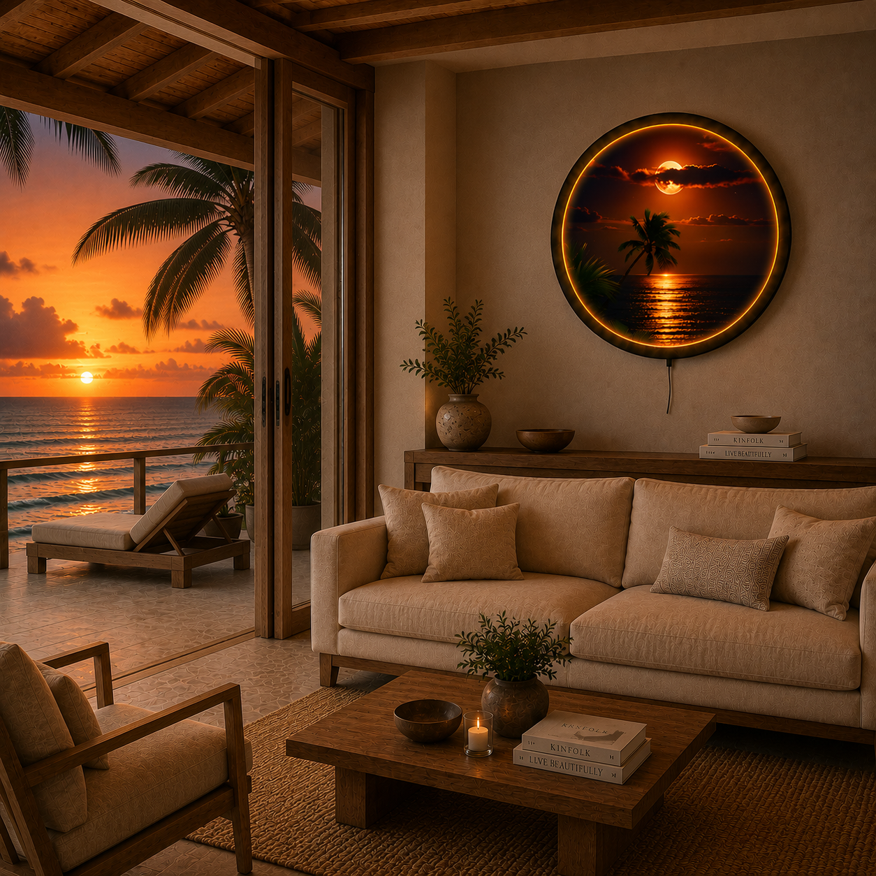 Moonlit Tropical Ocean LED Wall Art