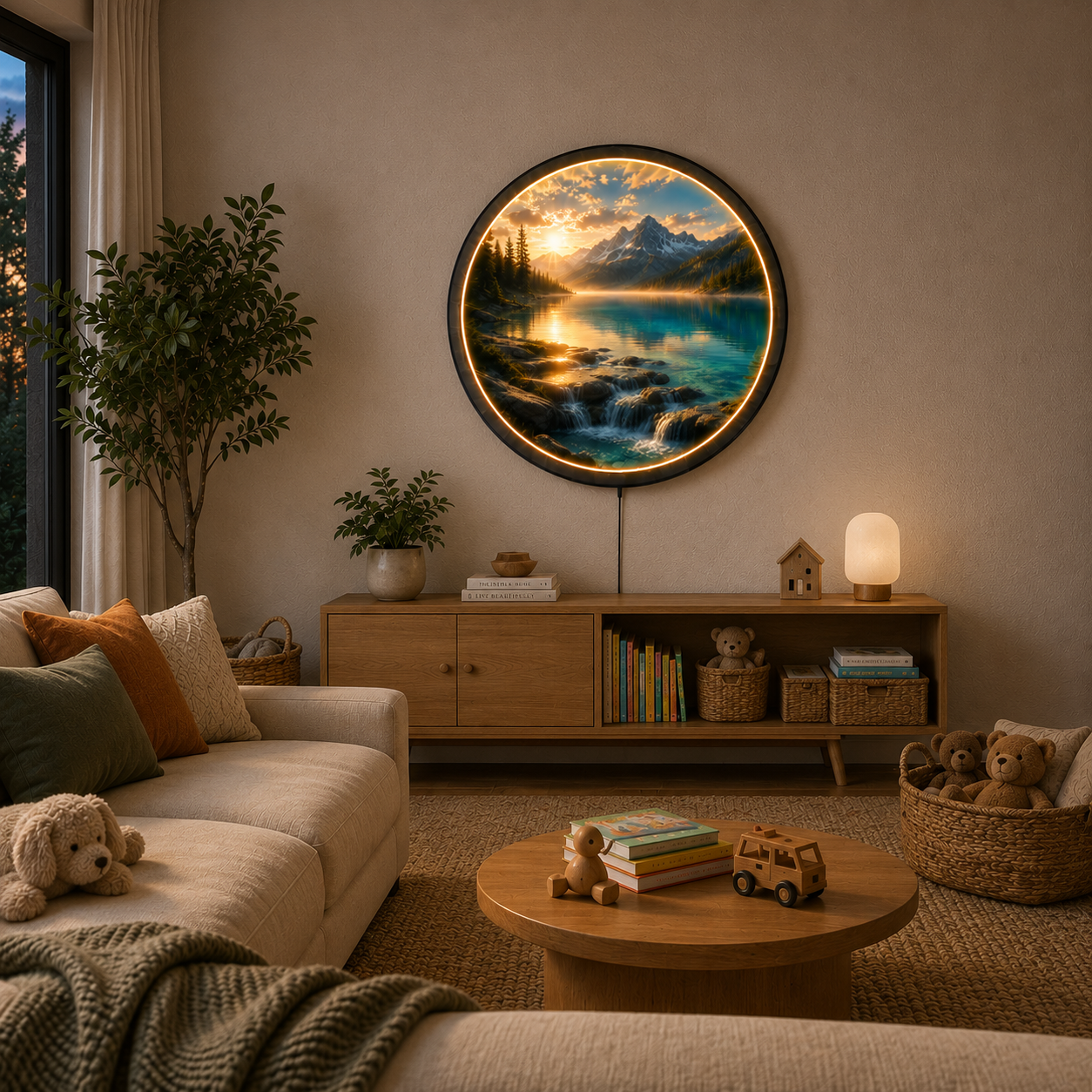 Alpine Mountain Lake LED Wall Art – Illuminated Nature Landscape Decor