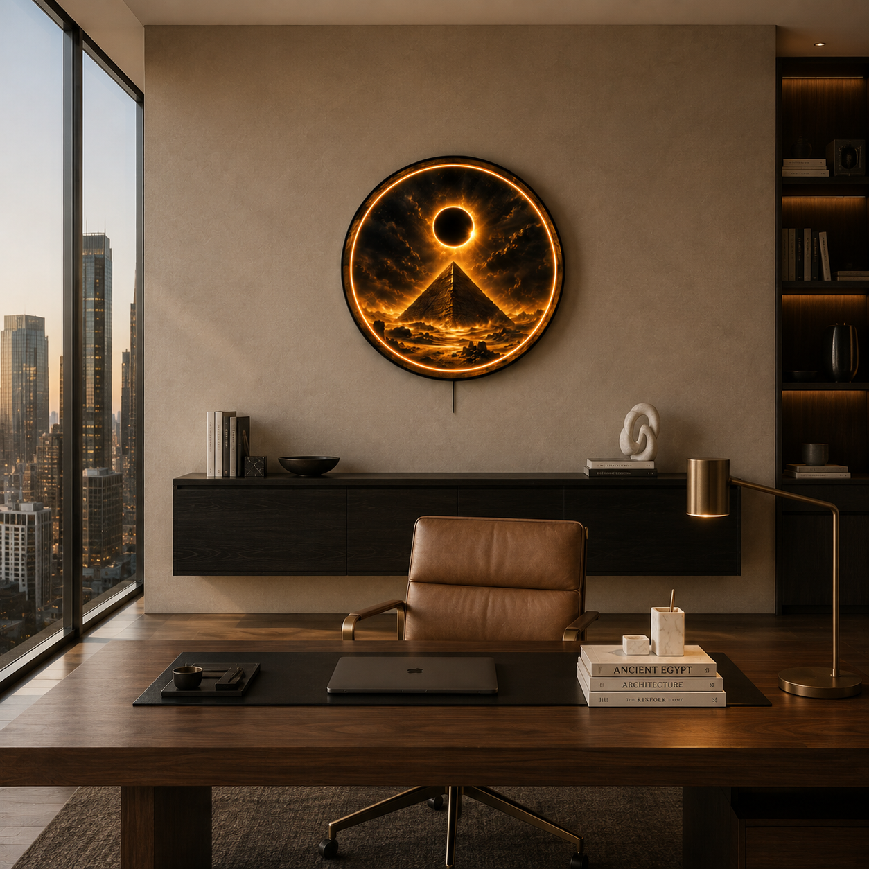 Solar Eclipse Pyramid LED Wall Art – Ancient Egyptian Illuminated Wall Decor
