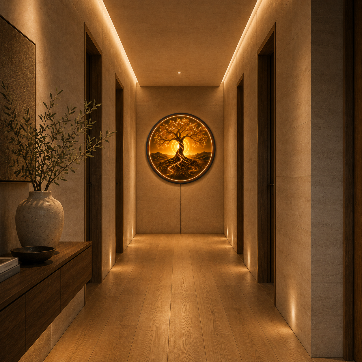 Golden Tree of Life LED Wall Art – Illuminated Nature Acrylic Decor
