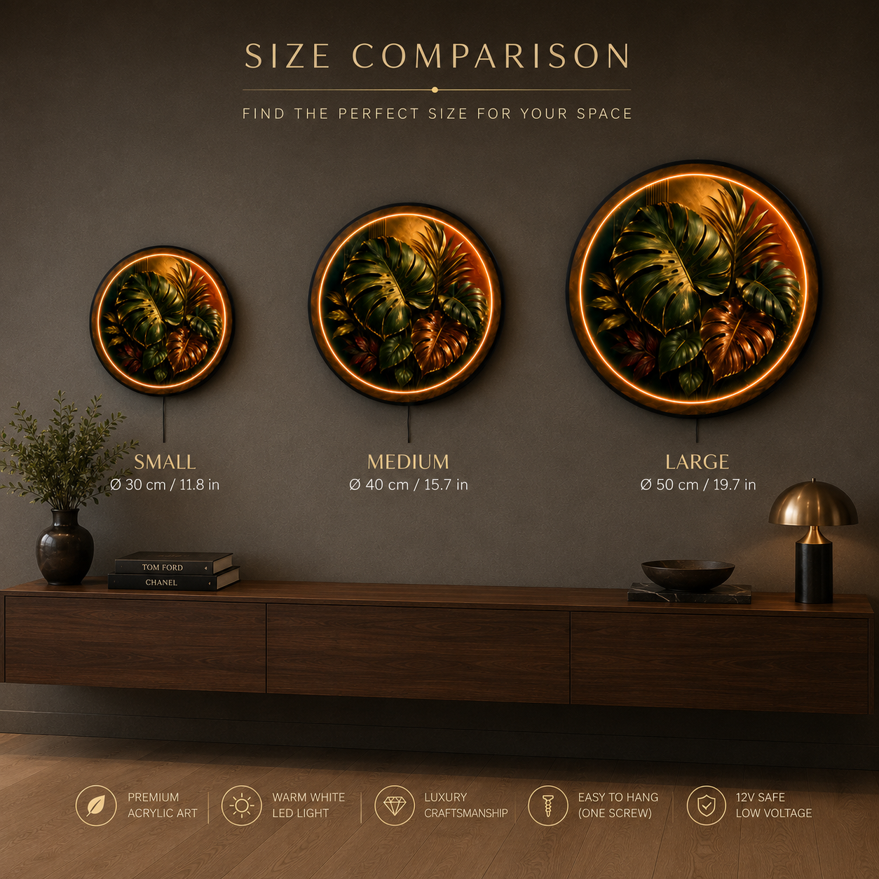 Golden Monstera Tropical LED Wall Art | Luxury Botanical Decor