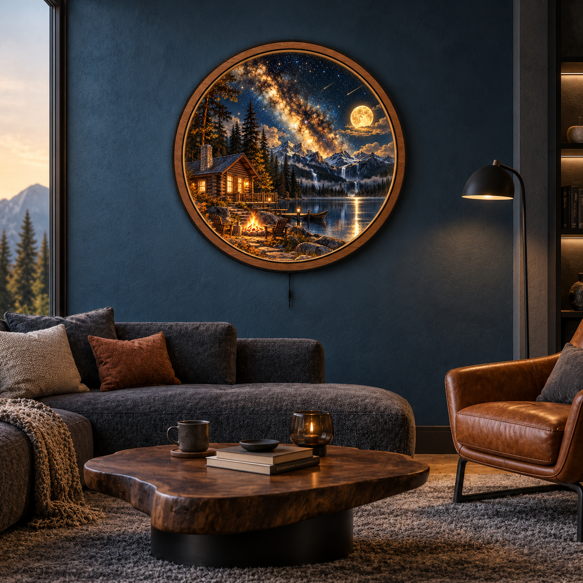 Starlit Mountain Retreat LED Wall Art – Cozy Cabin Night Decor