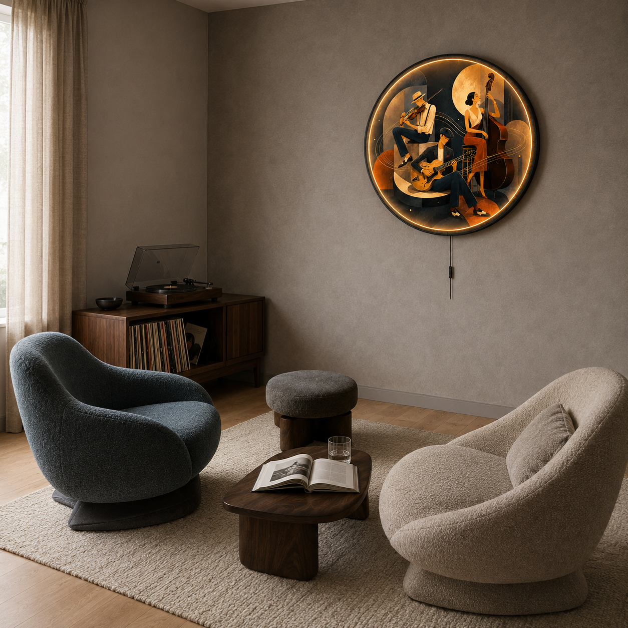 Modern Jazz Band LED Wall Art – Round Music Room Decor