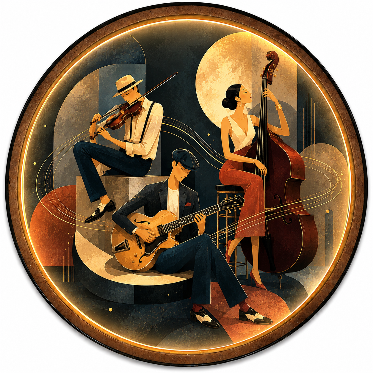 Modern Jazz Band LED Wall Art – Round Music Room Decor