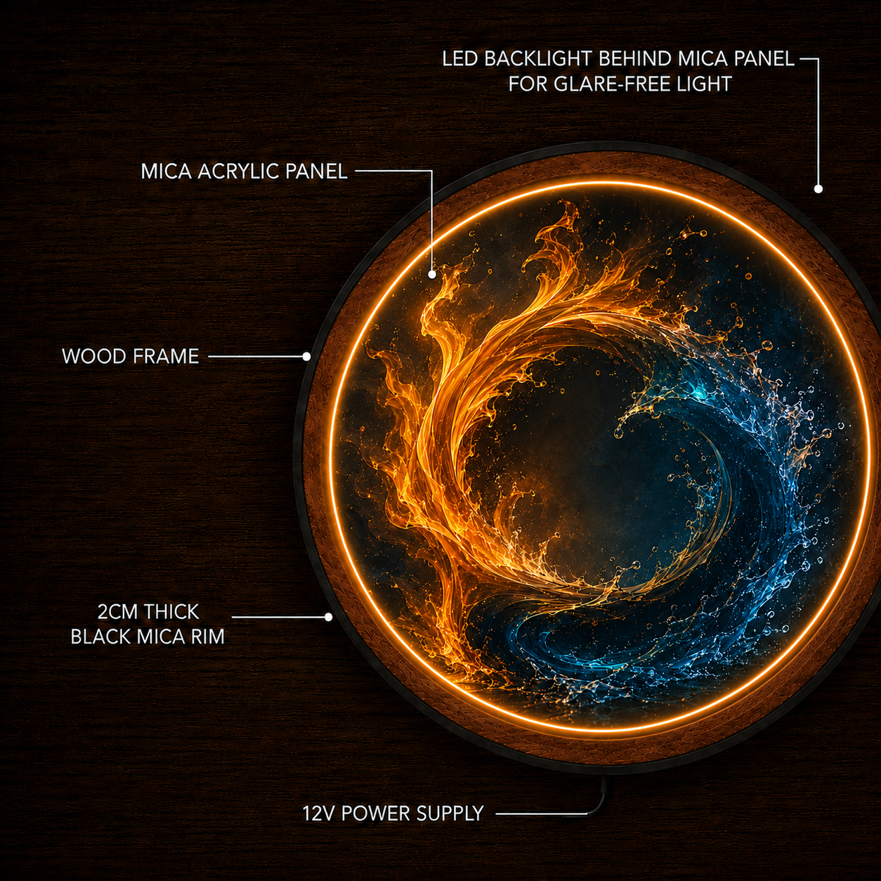 Elemental Yin Yang LED Wall Art | Fire & Water Energy Decor