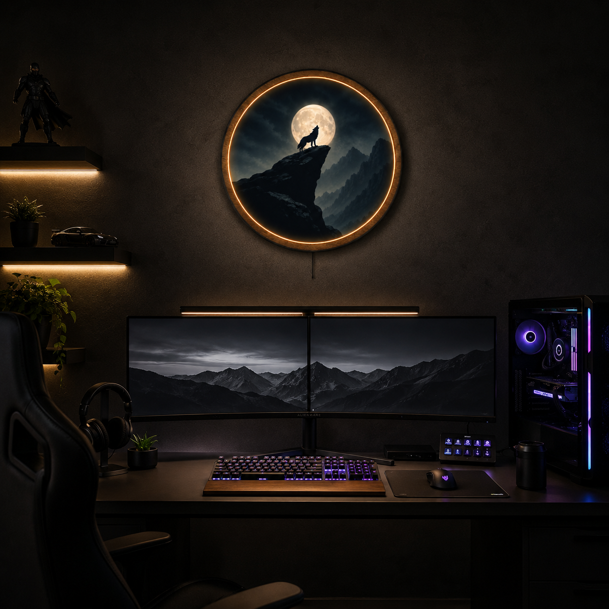 Howling Wolf LED Wall Light – Mountain Moon Wall Art