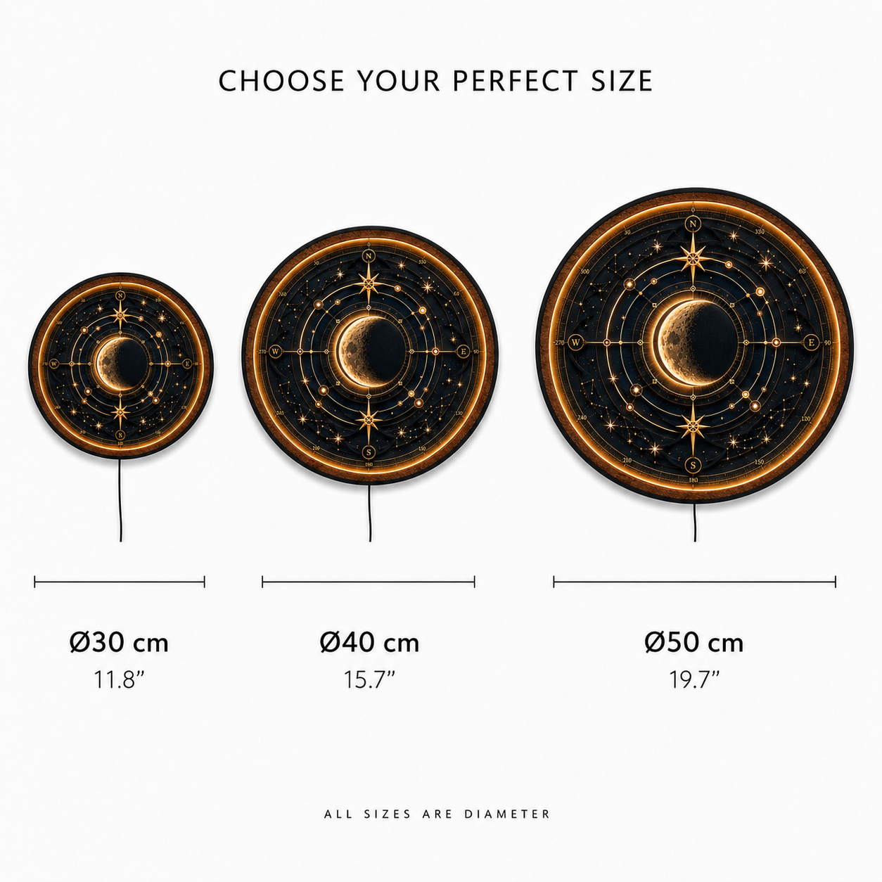 Celestial Compass Moon LED Wall Art – Illuminated Astronomical Decor