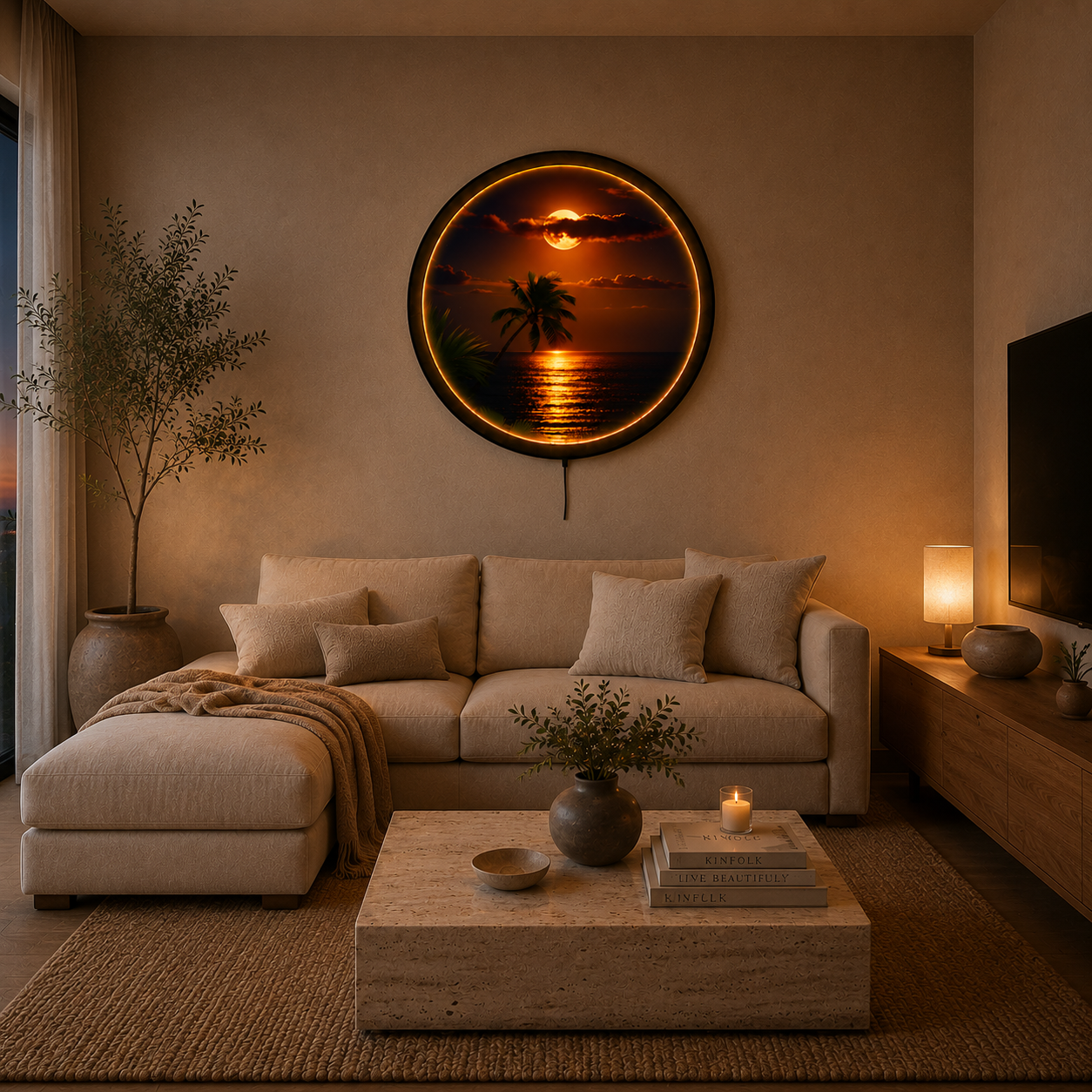 Moonlit Tropical Ocean LED Wall Art