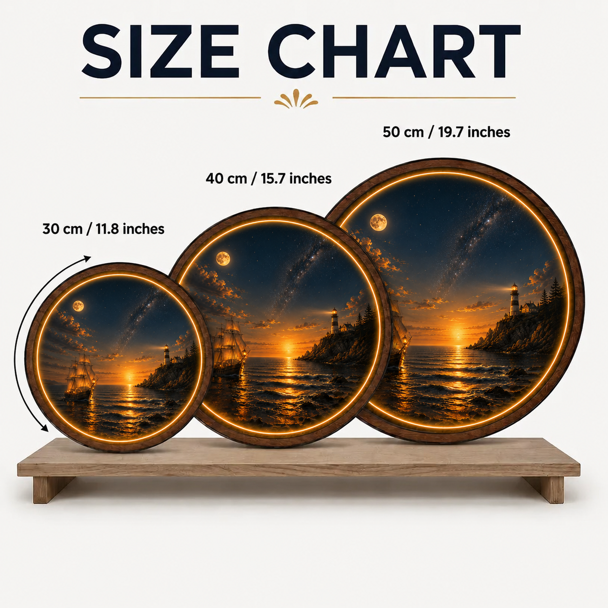 Celestial Lighthouse Voyage LED Wall Art – Nautical Wooden Light Decor