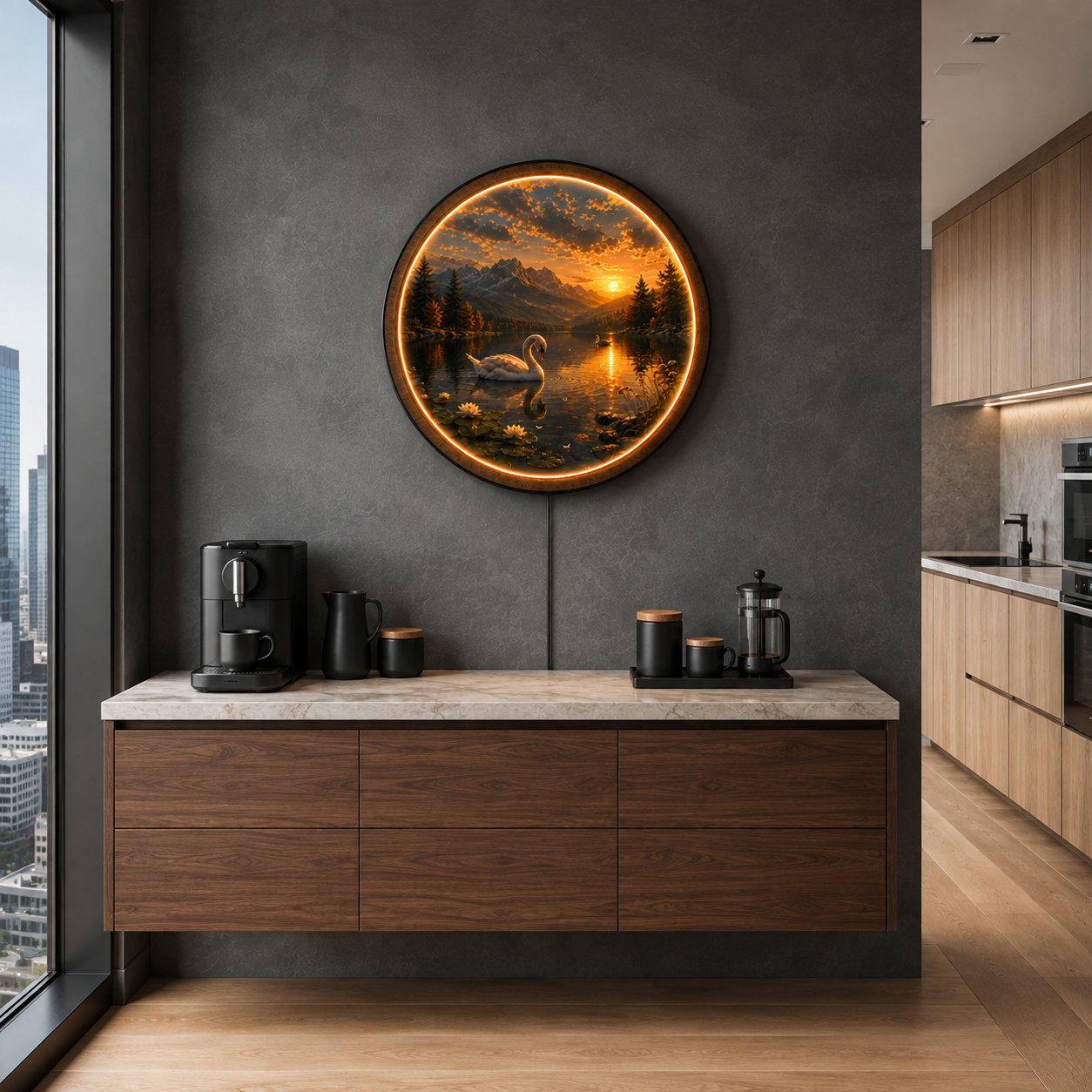 Golden Swan Serenity LED Wall Art – Illuminated Glow Lake Acrylic Wall Decor
