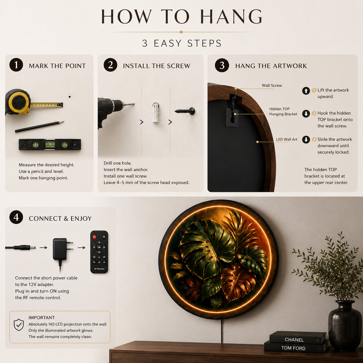 Golden Monstera Tropical LED Wall Art | Luxury Botanical Decor