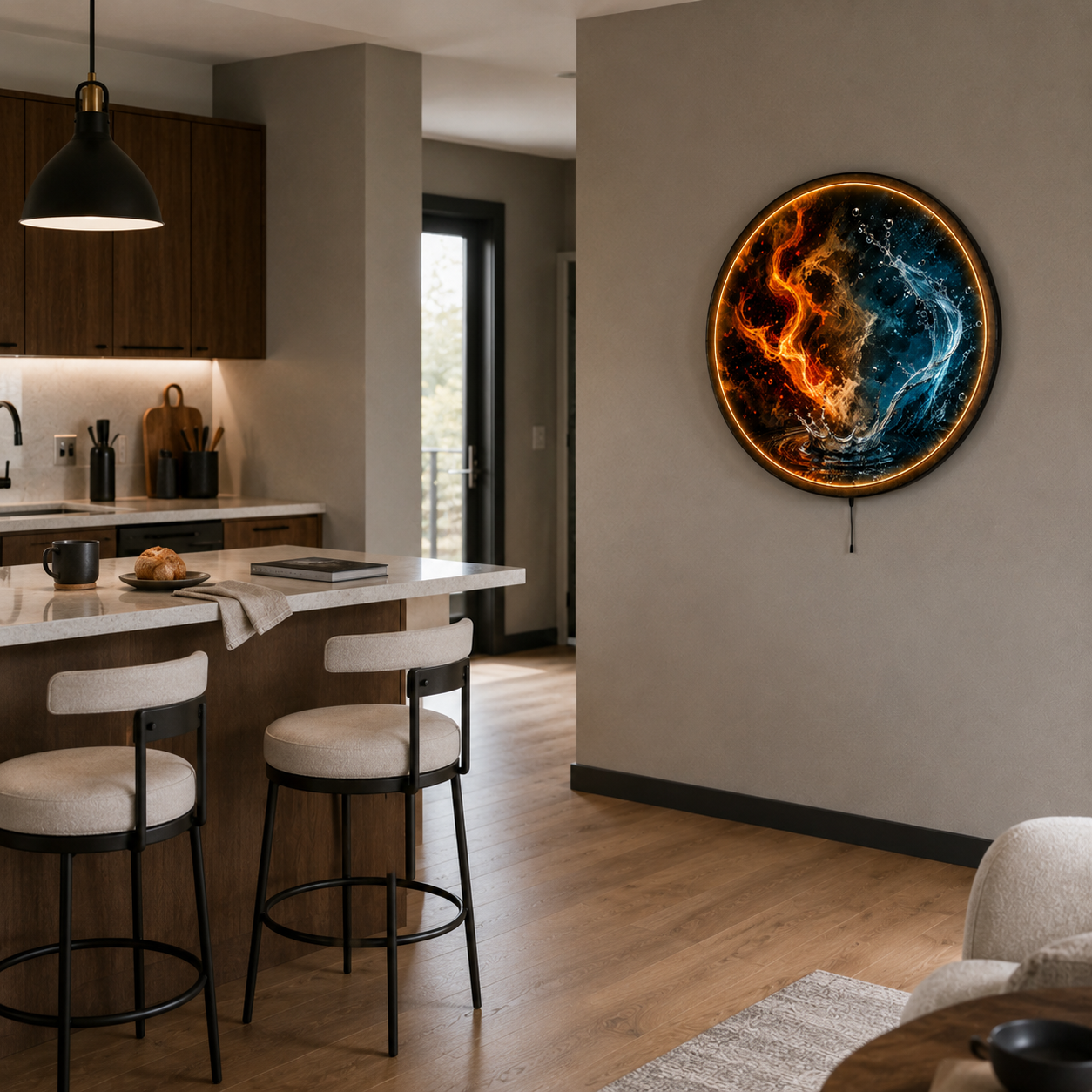 Fire & Water LED Wall Art – Elemental Balance Decor