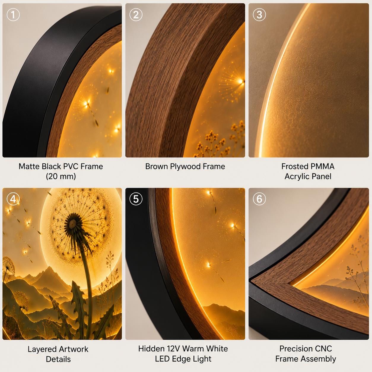 Dandelion Moon LED Wall Art – Illuminated Nature Acrylic Wall Decor