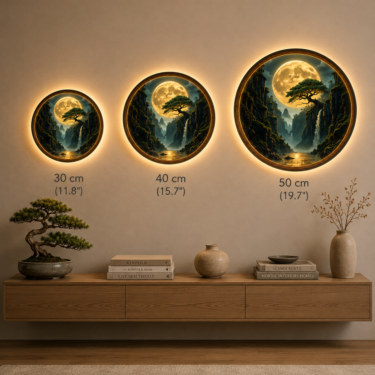 Moonlit Waterfall Canyon LED Wall Lamp | Fantasy Wood Art