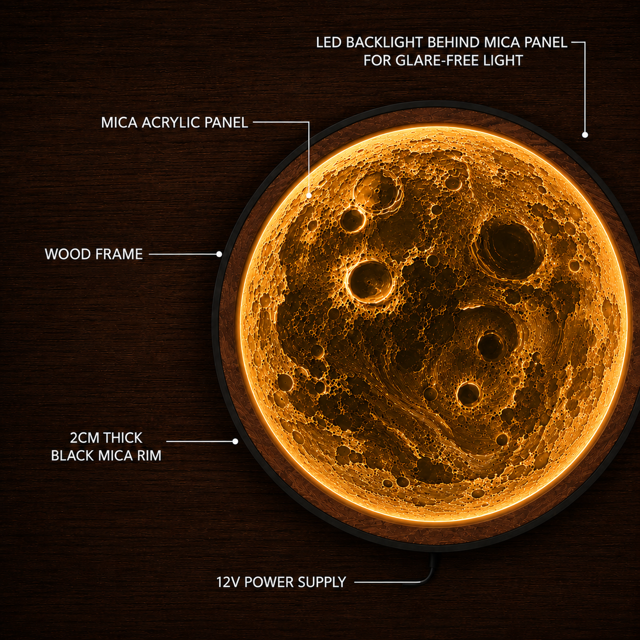 Golden Moon LED Wall Art – Illuminated Lunar Acrylic Wall Decor