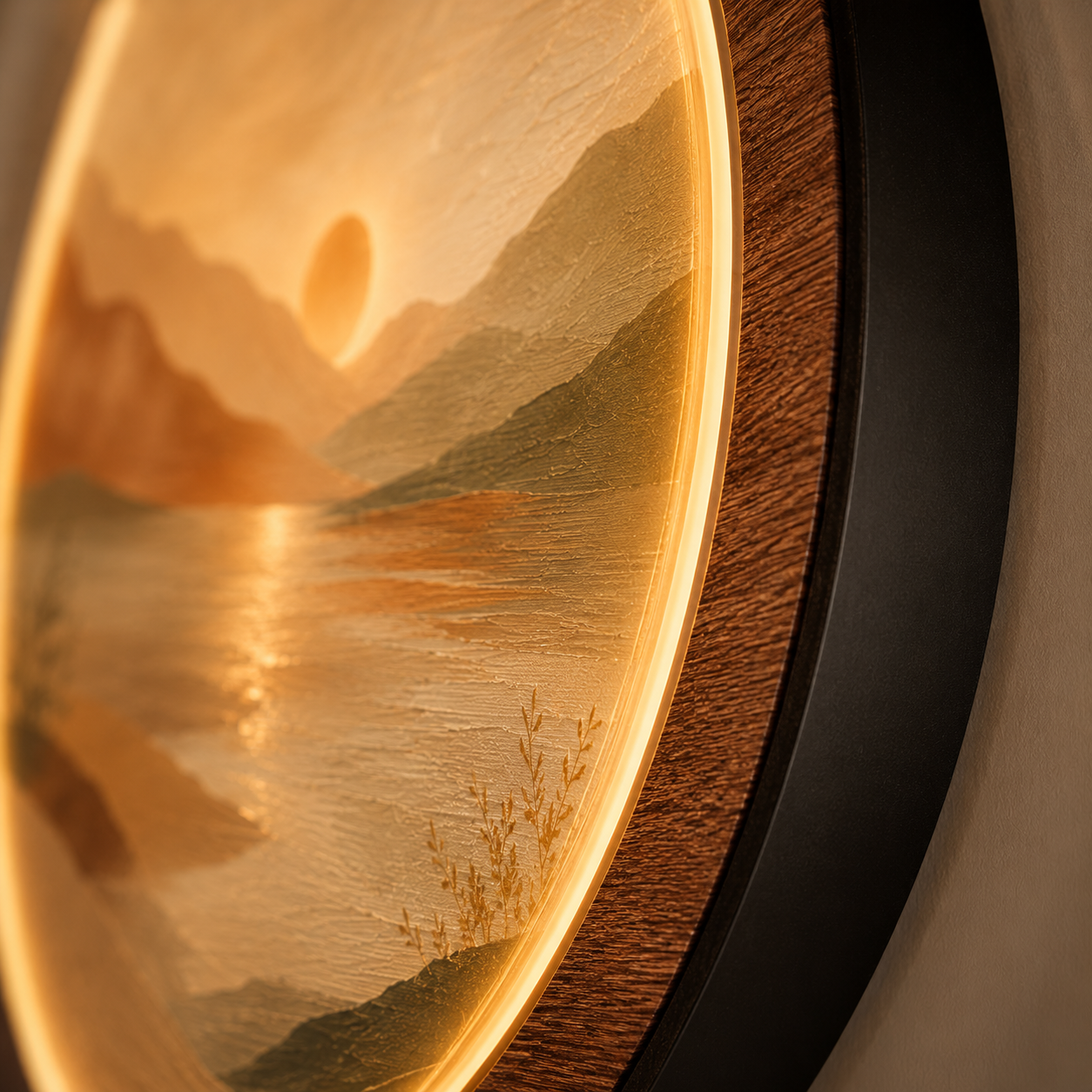 Desert Sunset Lake LED Wall Lamp | Boho Wood Art Decor