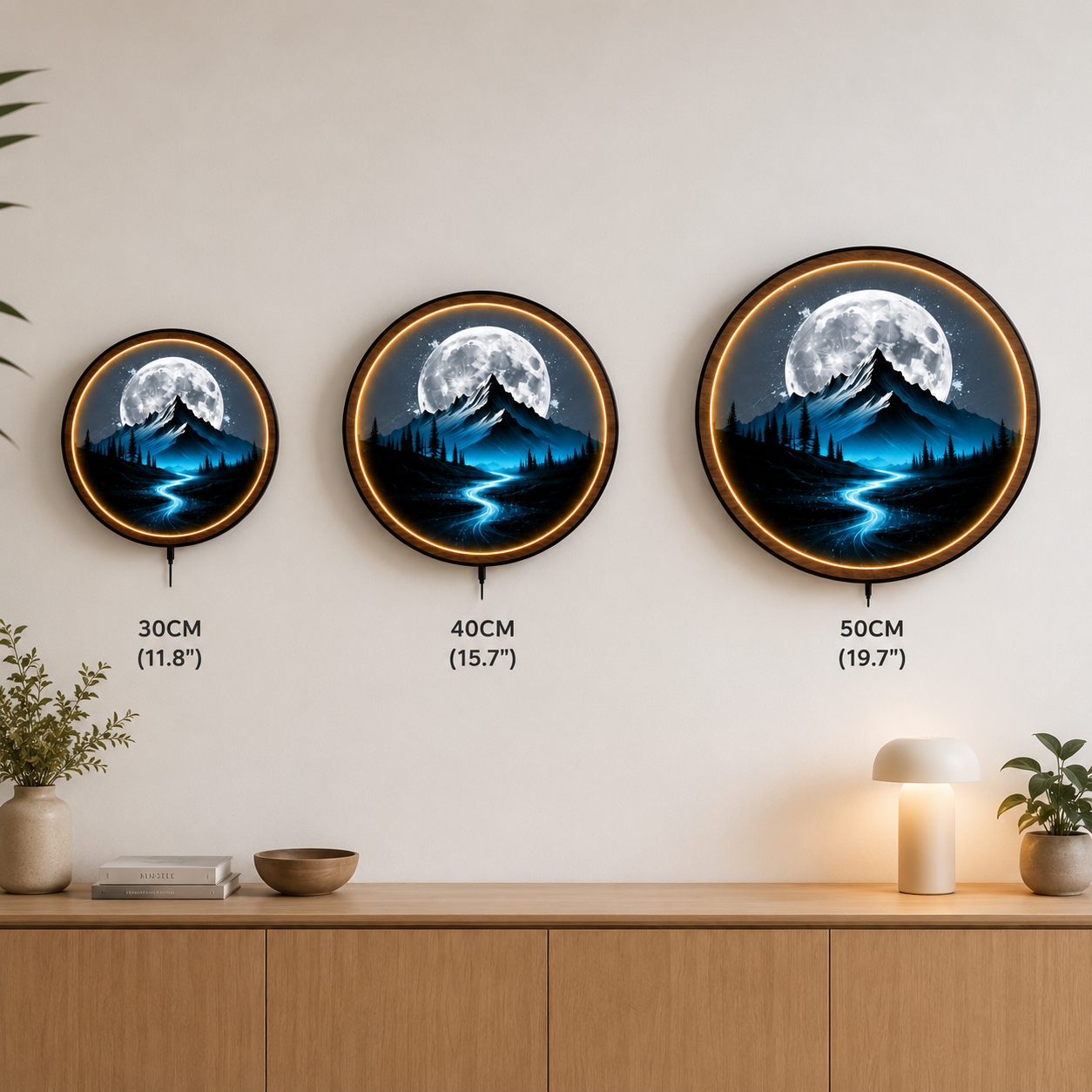 Blue Moon Mountain LED Wall Lamp | Glow River Wood Art