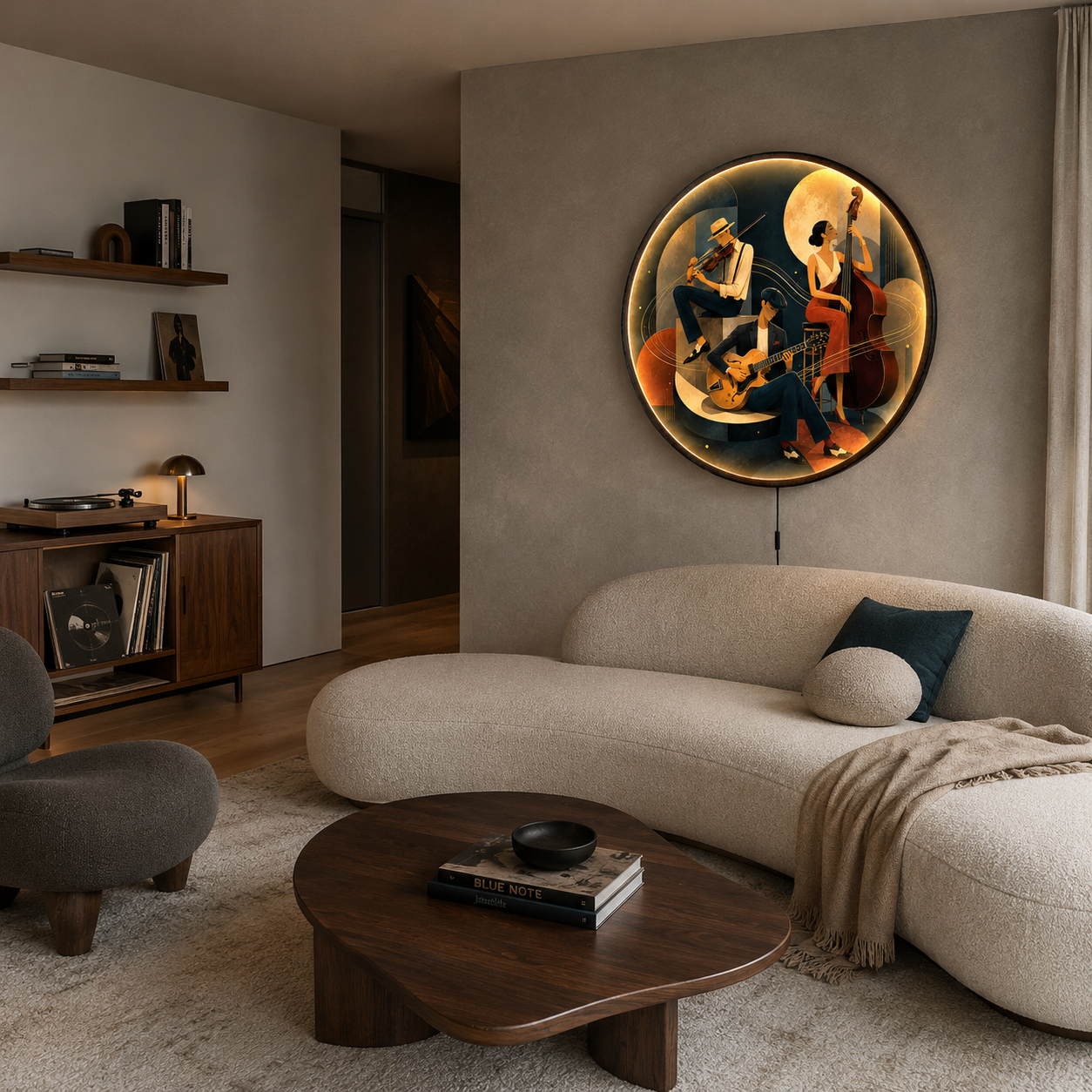 Modern Jazz Band LED Wall Art – Round Music Room Decor