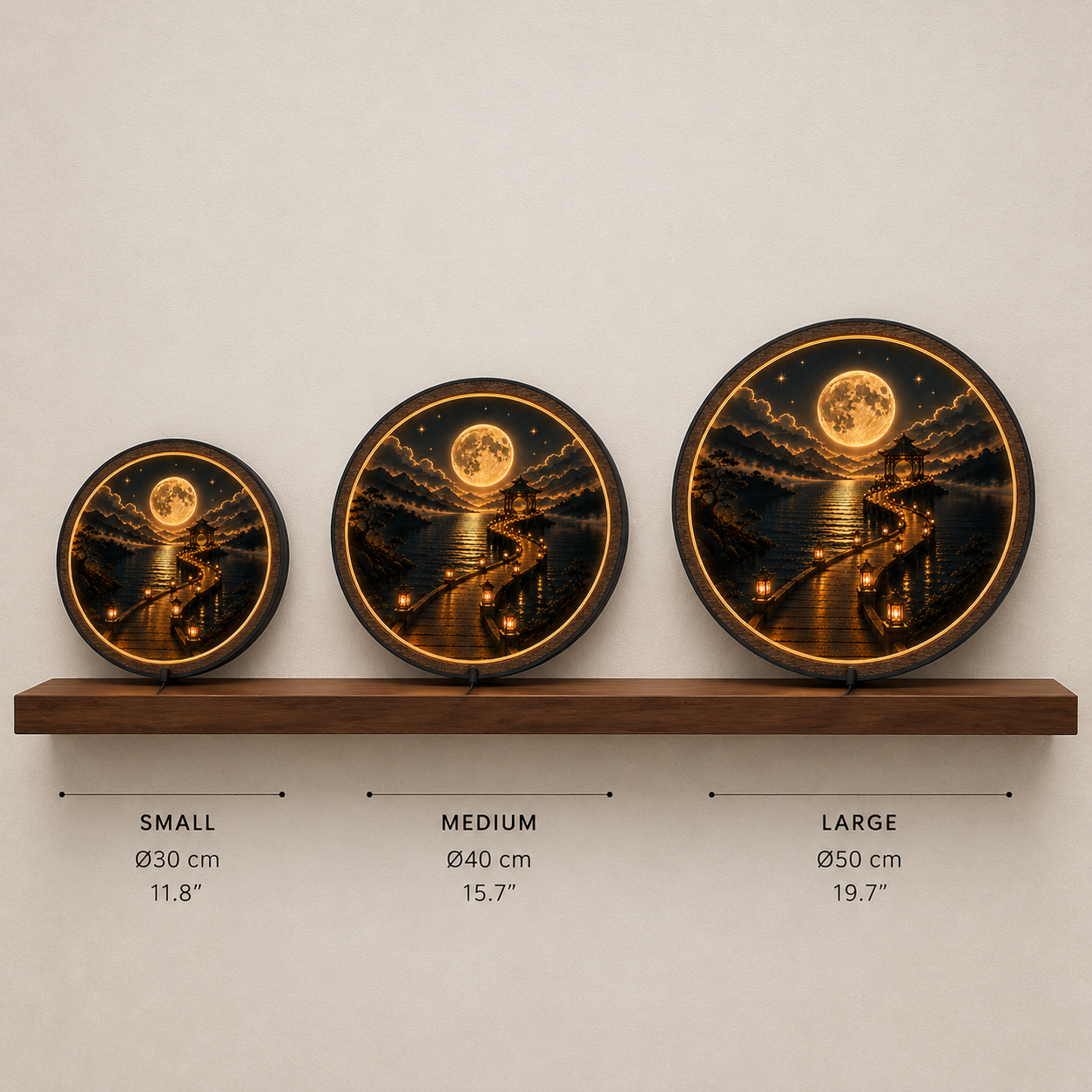 Moonlit Pavilion LED Wall Art – Illuminated Asian Landscape Decor