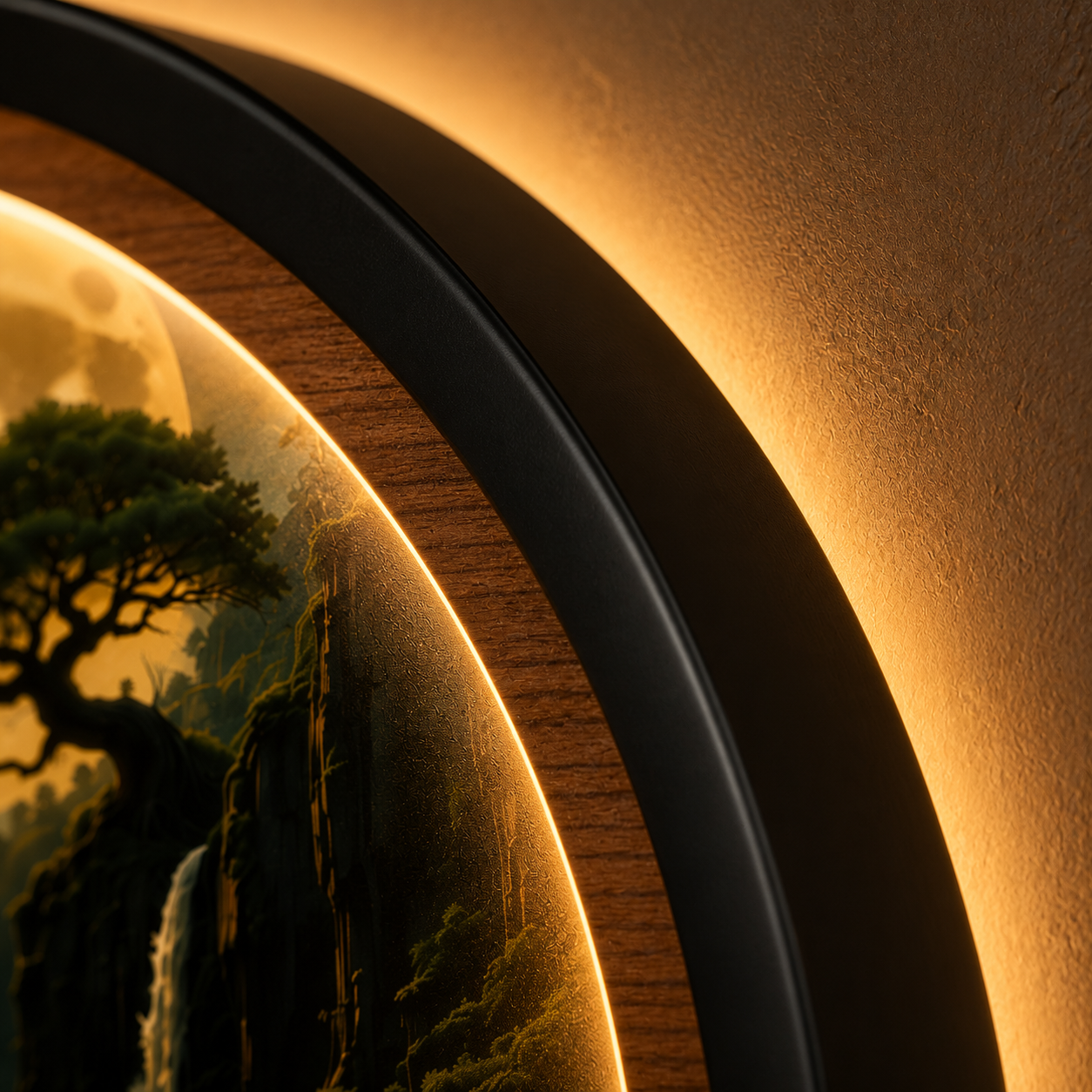 Moonlit Waterfall Canyon LED Wall Lamp | Fantasy Wood Art