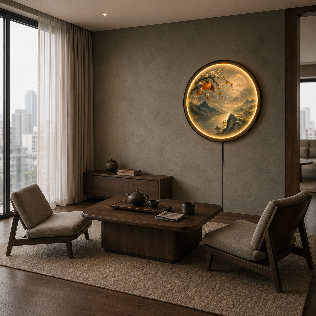 Persimmon Moon Valley LED Wall Art – Asian Nature Decor