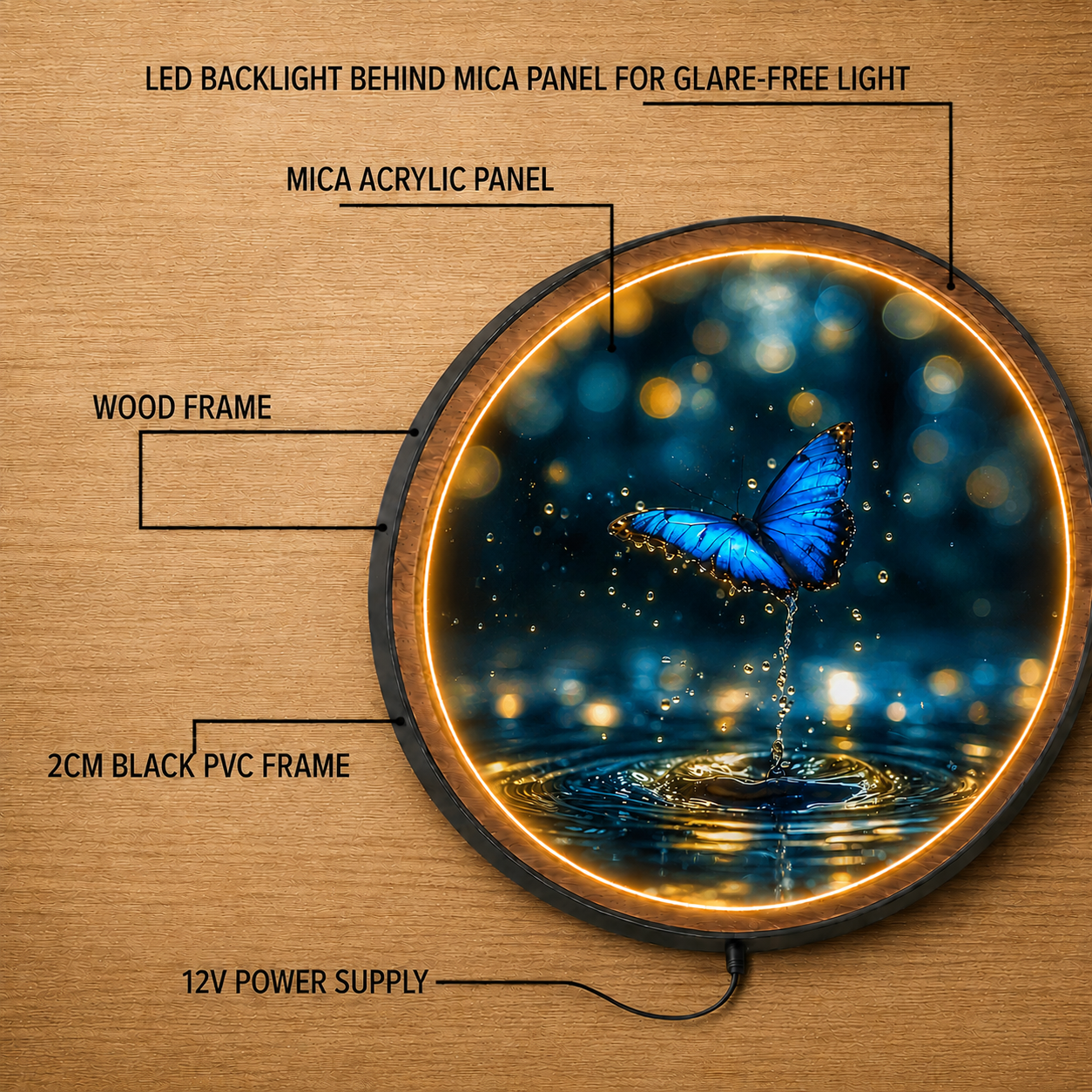 Blue Butterfly LED Wall Art – Acrylic Lighted Nature Decor