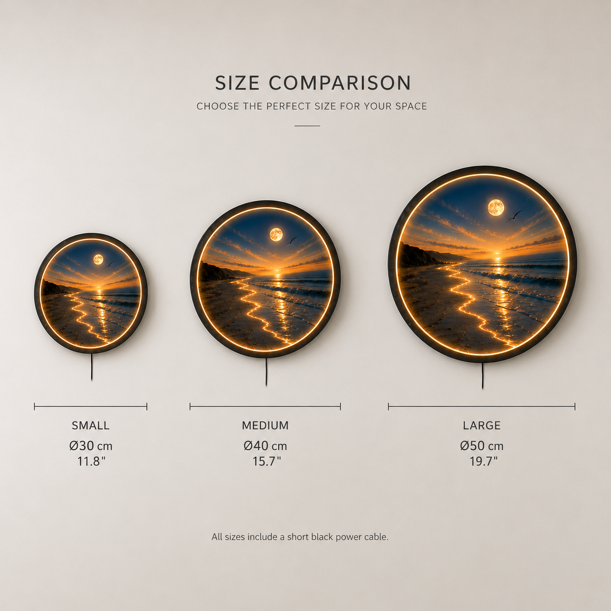 Moonlit Coastal Serenity LED Wall Art – Round Wooden Ocean Light Decor