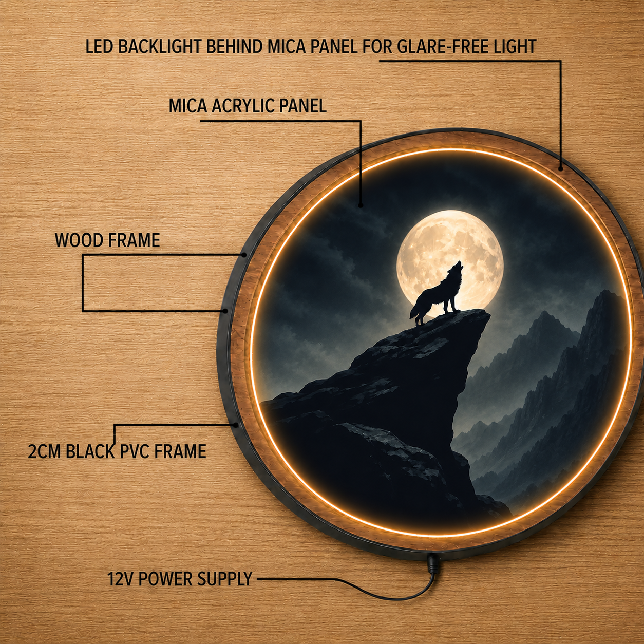 Howling Wolf LED Wall Light – Mountain Moon Wall Art