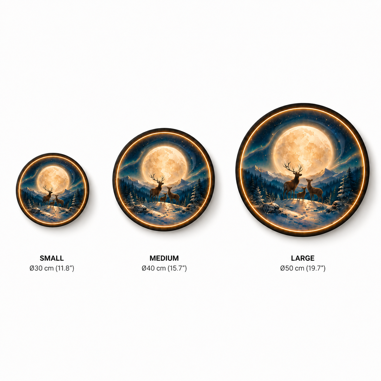 Moonlit Deer Family LED Wall Art – Illuminated Forest Moon Decor
