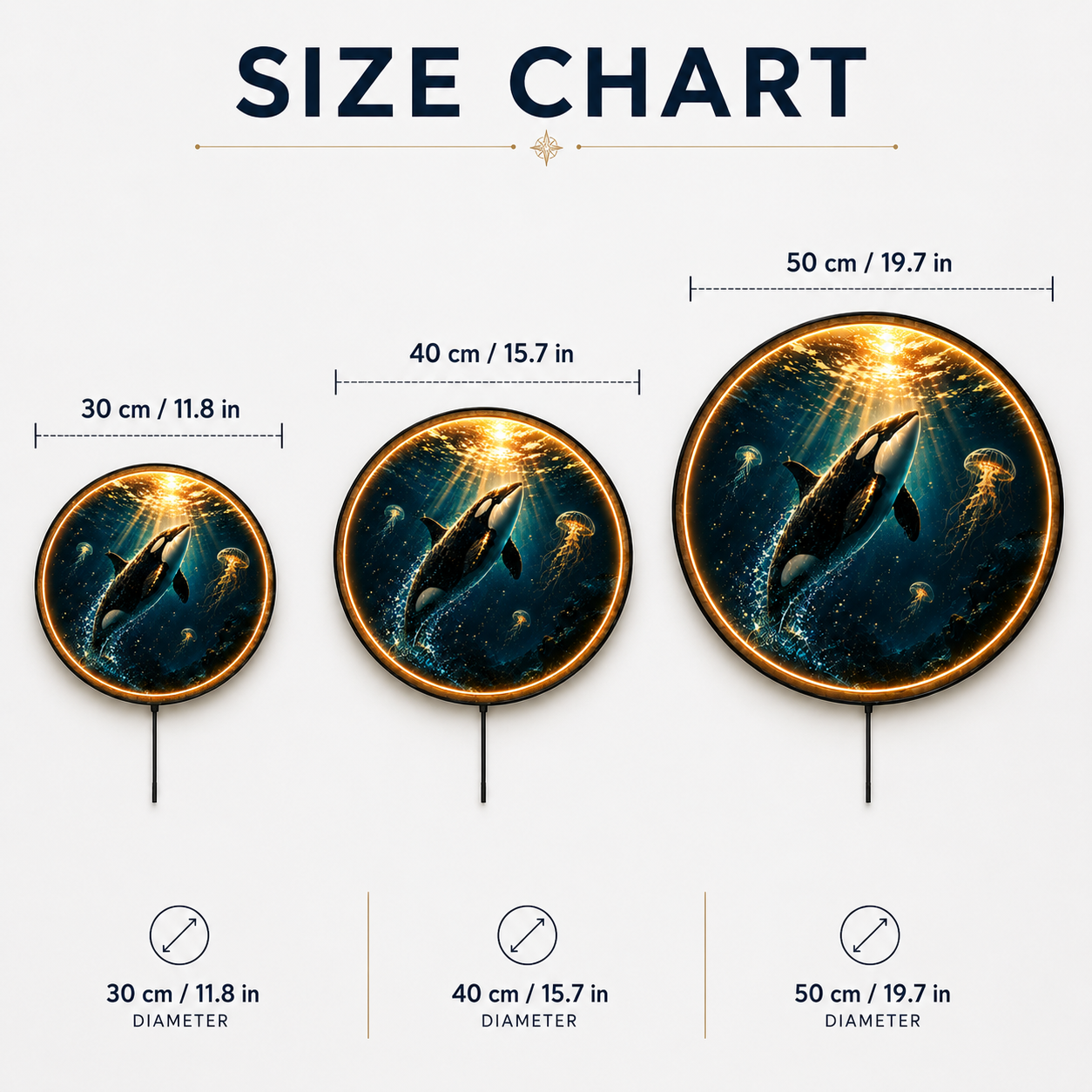 Golden Depths Orca LED Wall Art – Ocean Whale & Jellyfish Decor