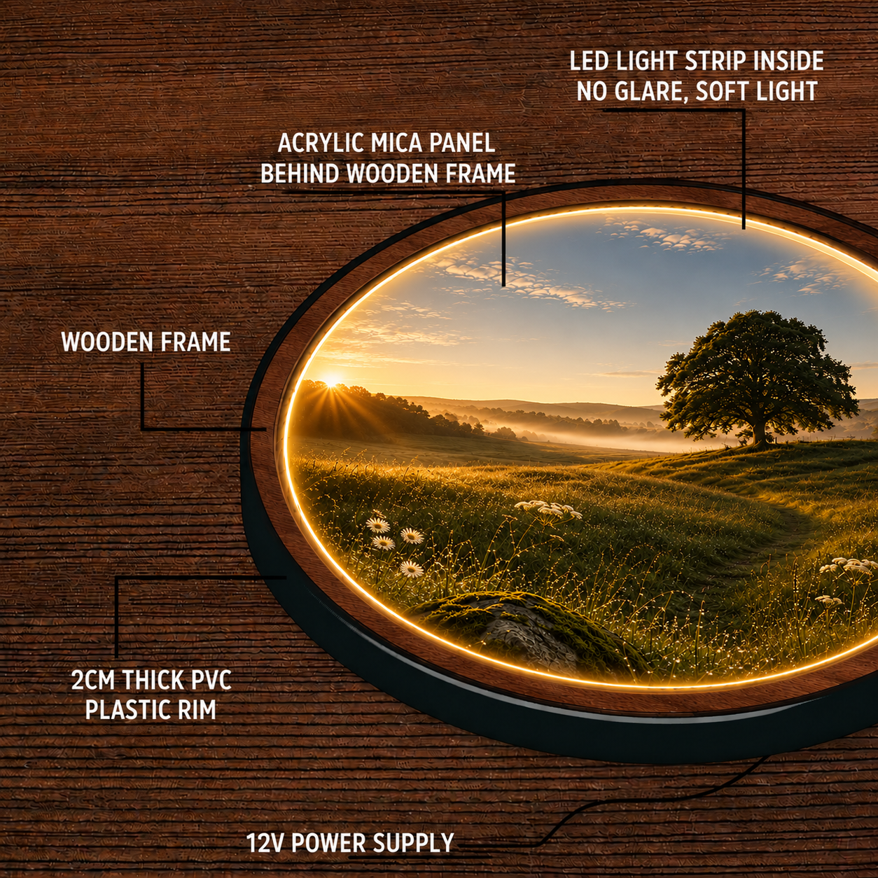 Golden Meadow Sunrise LED Wall Art – Illuminated Nature Landscape Decor