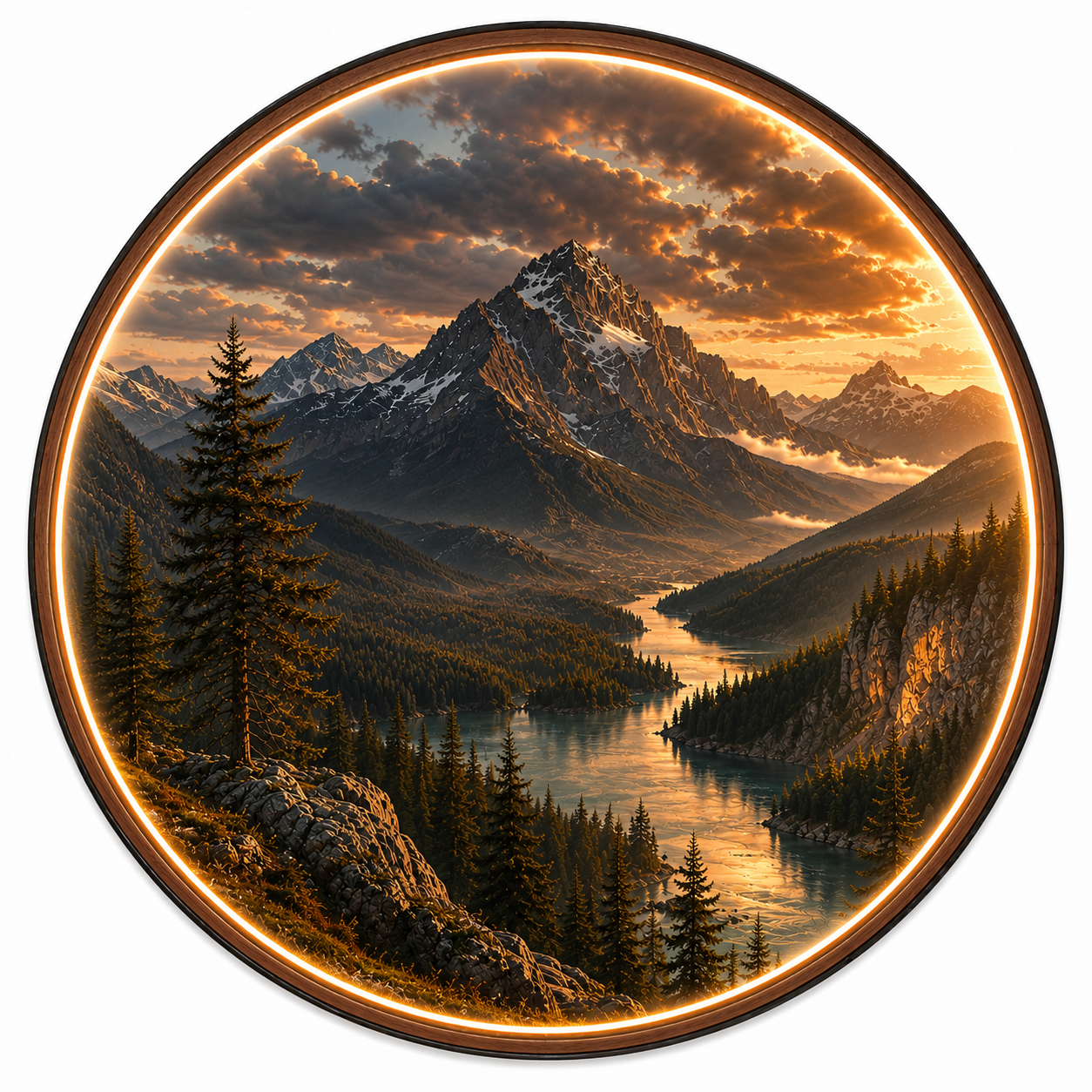 Golden Alpine River LED Wall Art