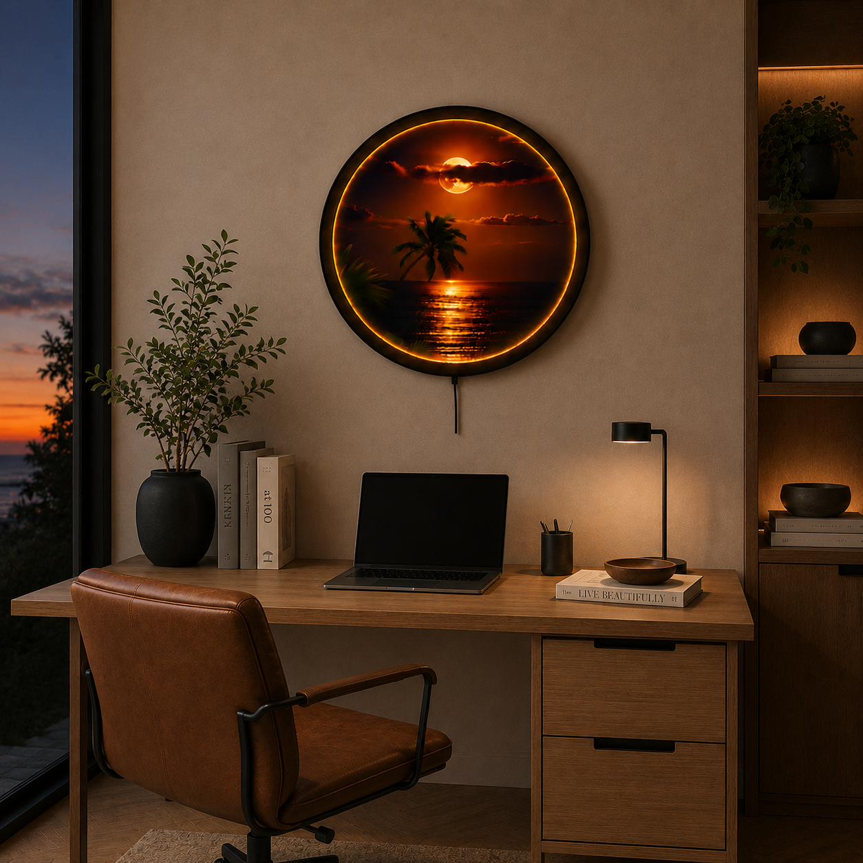 Moonlit Tropical Ocean LED Wall Art